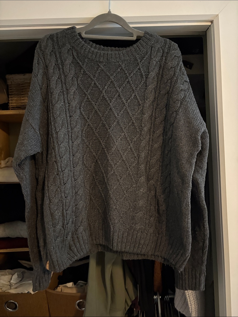 tentree Dark Gray Cable Knit Crewneck Sweater